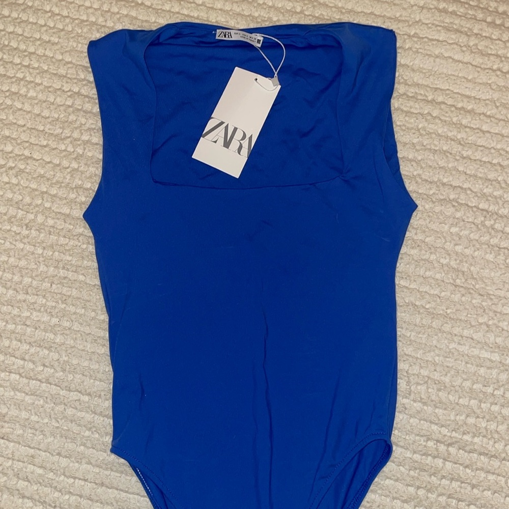 NWT Blue Zara Square Neck Bodysuit